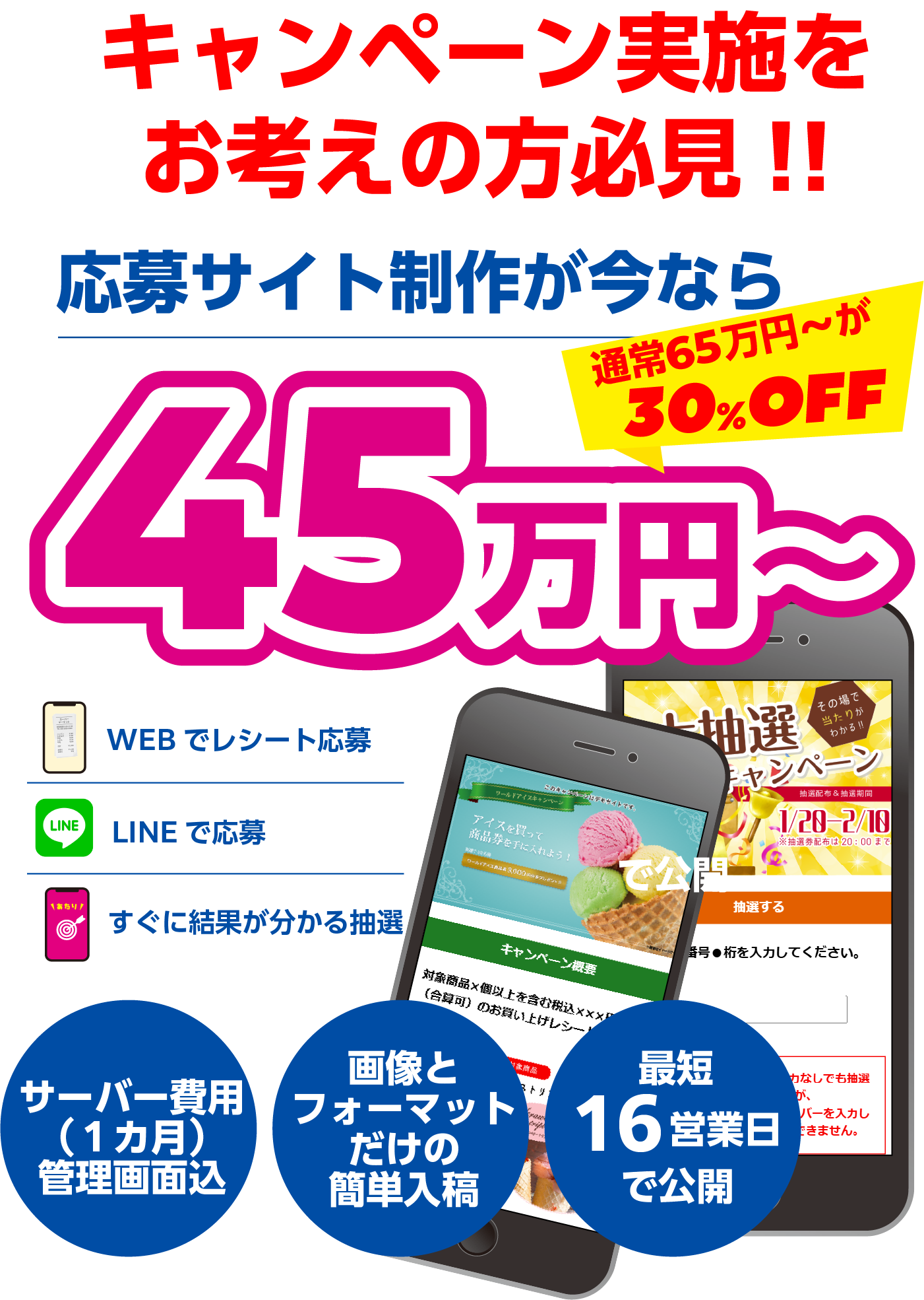 キャンペーンシステムが今なら30%OFFでご提供!!