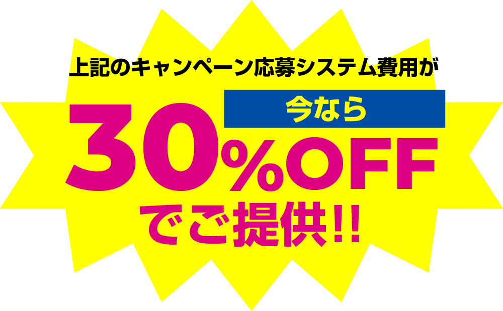 上記のキャンペーン応募システム費用が今なら30％OFFでご提供!!